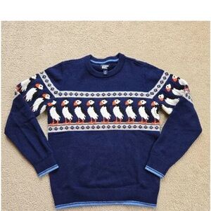 Lands’ End Puffin holiday Sweater penguins Cotton/Wool Blend size large